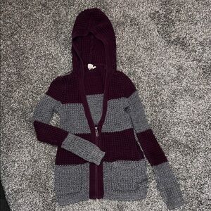 Roxy Purple and Gray Striped Hooded Cardigan